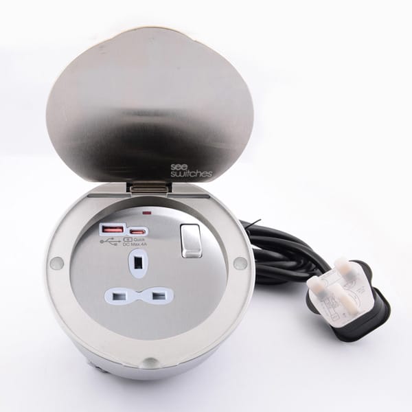 USB Power Station (Recessed Mount) – with 1 socket and Dual USB-A+C Quick Charger