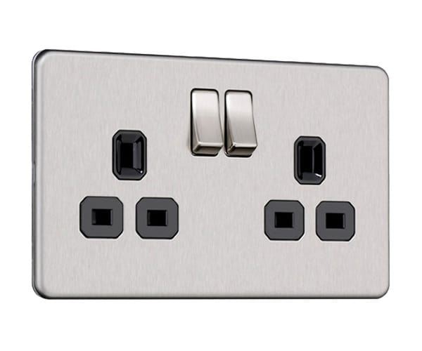 Flat Plate Screwless 2G DP Switched Double Socket