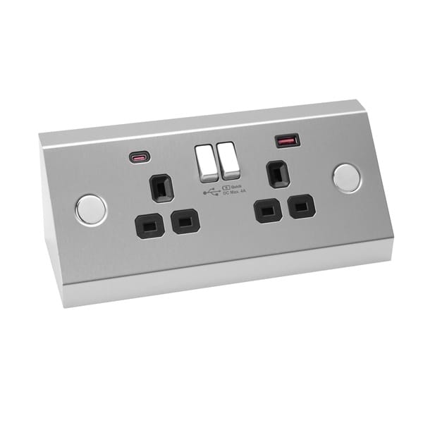 USB Power Station (Surface Mount)  – with 2 socket and Dual USB Quick charger