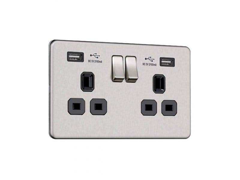 Flat Plate Screwless 2G Socket with Dual USB Charger (2.1A)