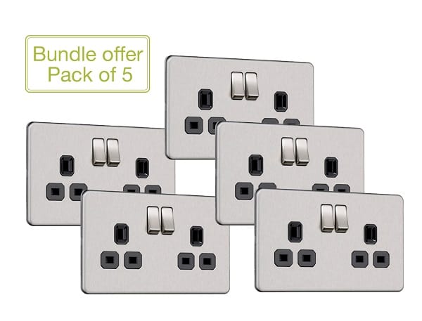 Flat Plate Screwless 2G DP Switched Double Socket (Pack of 5)