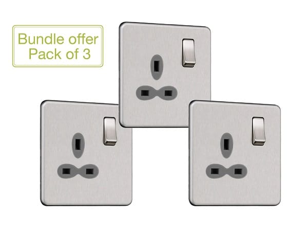 Slimline Screwless 1G DP Switched Single Socket (Pack of 3)