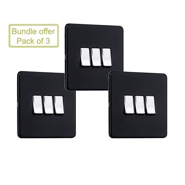 Slimline Screwless 3G Light Switch (Pack of 3)