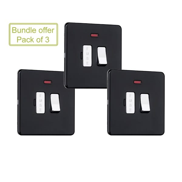 Slimline Screwless 13A Switched Fused Spur with Neon (Pack of 3)