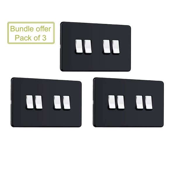 Slimline Screwless 4G Light Switch (Pack of 3)