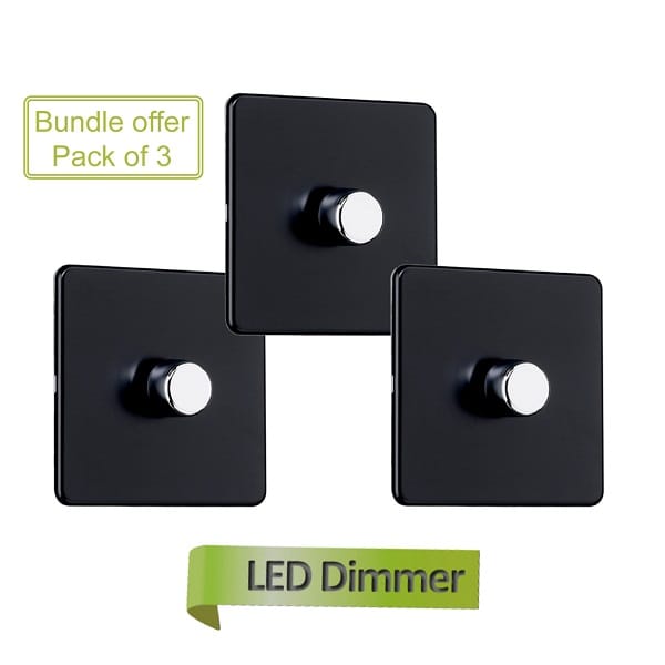 Slimline Screwless 1G 2 way 200W Universal LED Dimmer Switch (Trailing Edge) (Pack of 3)