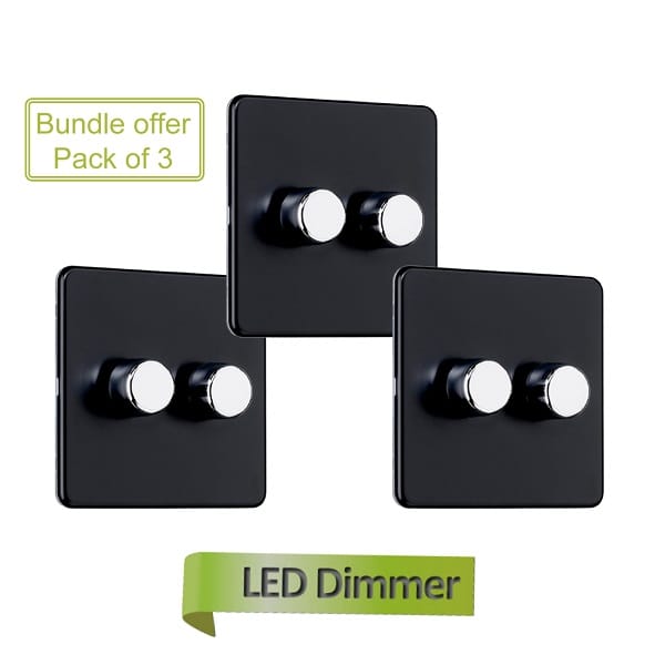 Slimline Screwless 2G 2 way 200W Universal LED Dimmer Switch (Trailing Edge) (Pack of 3)
