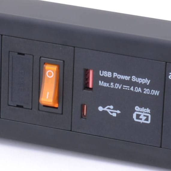 Desktop Power Station – 3 Sockets with Dual USB Quick charger (Recessed mount)