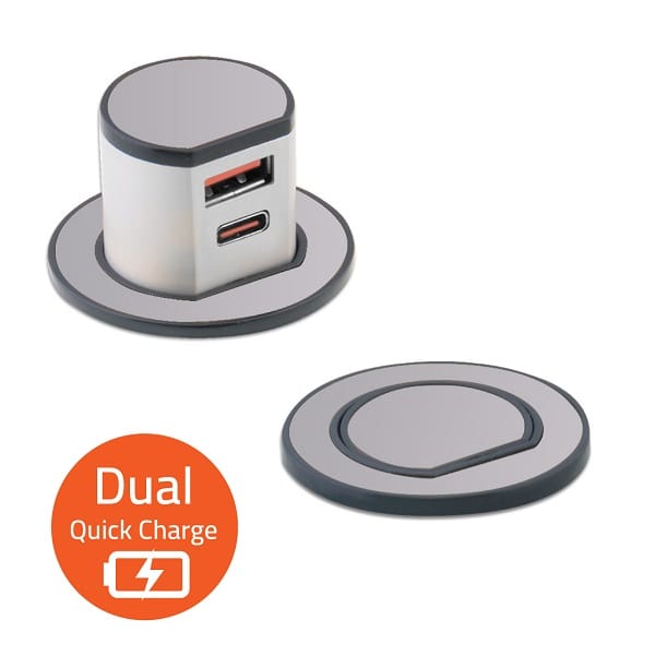 Miniature Pop-up Dual USB-A+C Quick charger