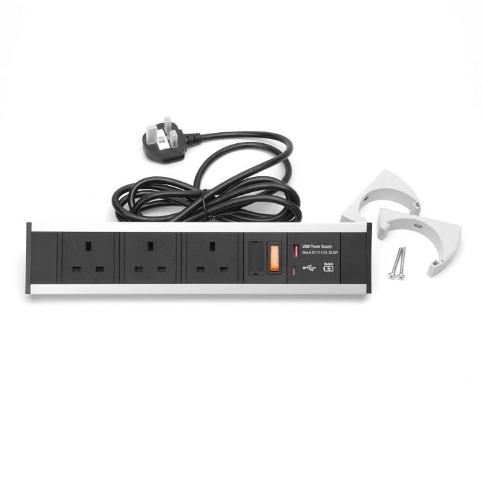 Power Station – 3 Socket & Dual USB Quick charger (Surface mount)