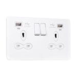 Slimline Screwless 13A 2G Socket with USB 2400mA & charging indicator