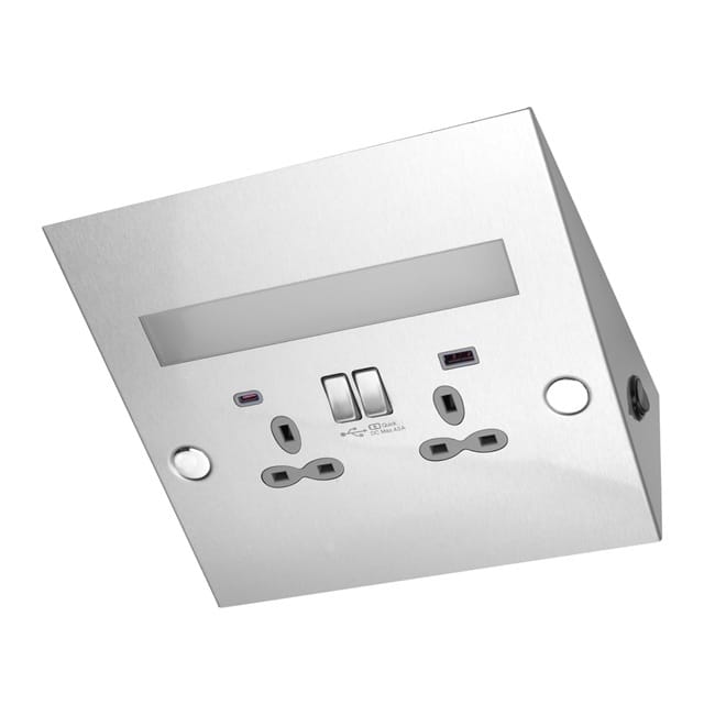 USB Power Station (Under Cabinet) with BS Socket, Dual USB-A&C Quick charger and LED Light